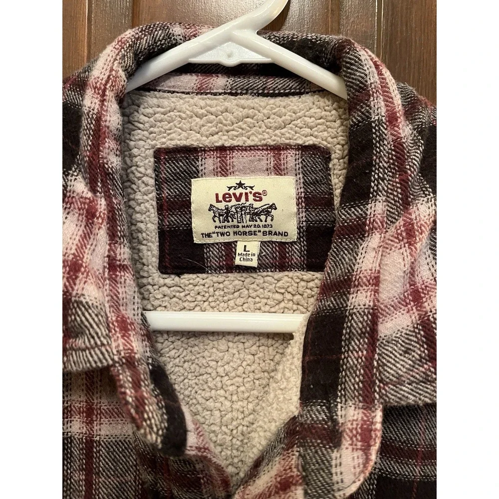 Vintage Levis Jacket Mens L Red Flannel Button Up Sherpa Lined‎ Shacket Workwear